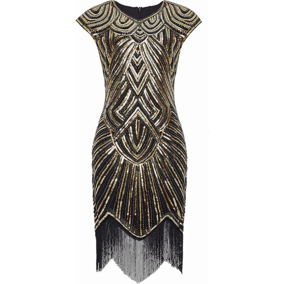 Women's Beaded Fringed Flapper Dress 1920s Gatsby Party Cocktail Evening - Picture 6 of 7